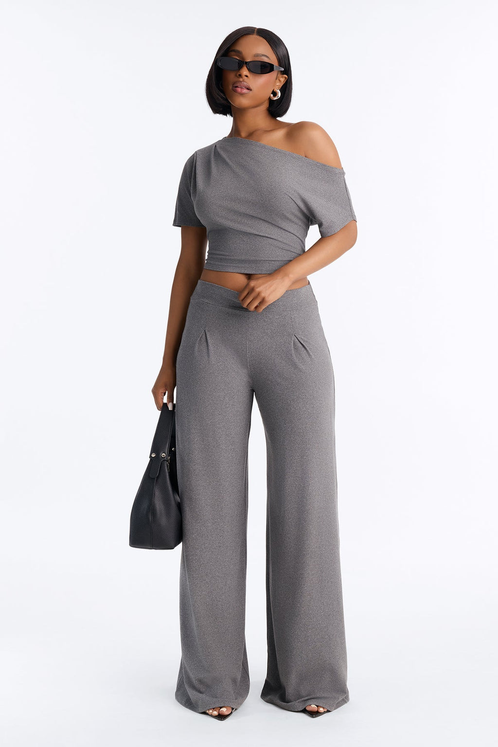 Heather Off Shoulder Pant Set