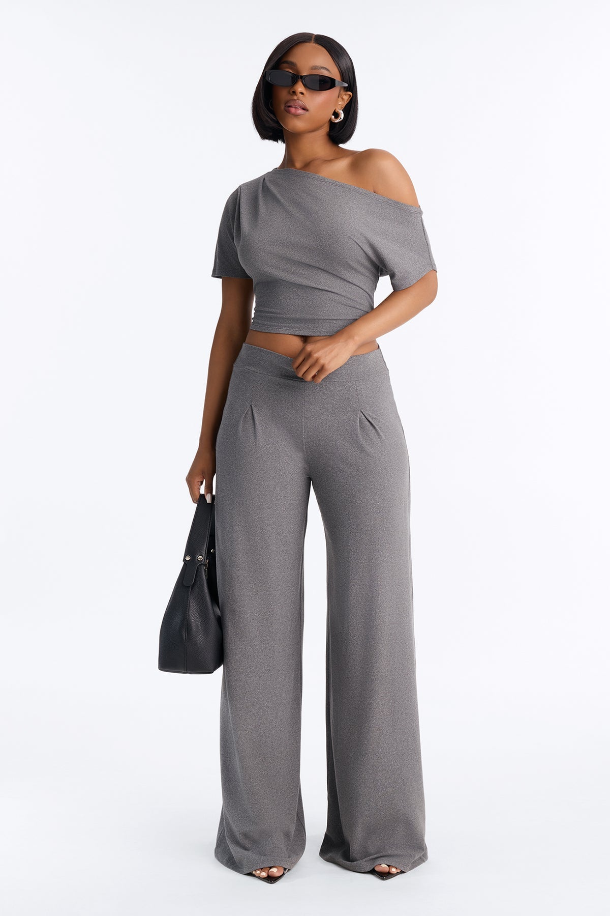 Heather Off Shoulder Pant Set