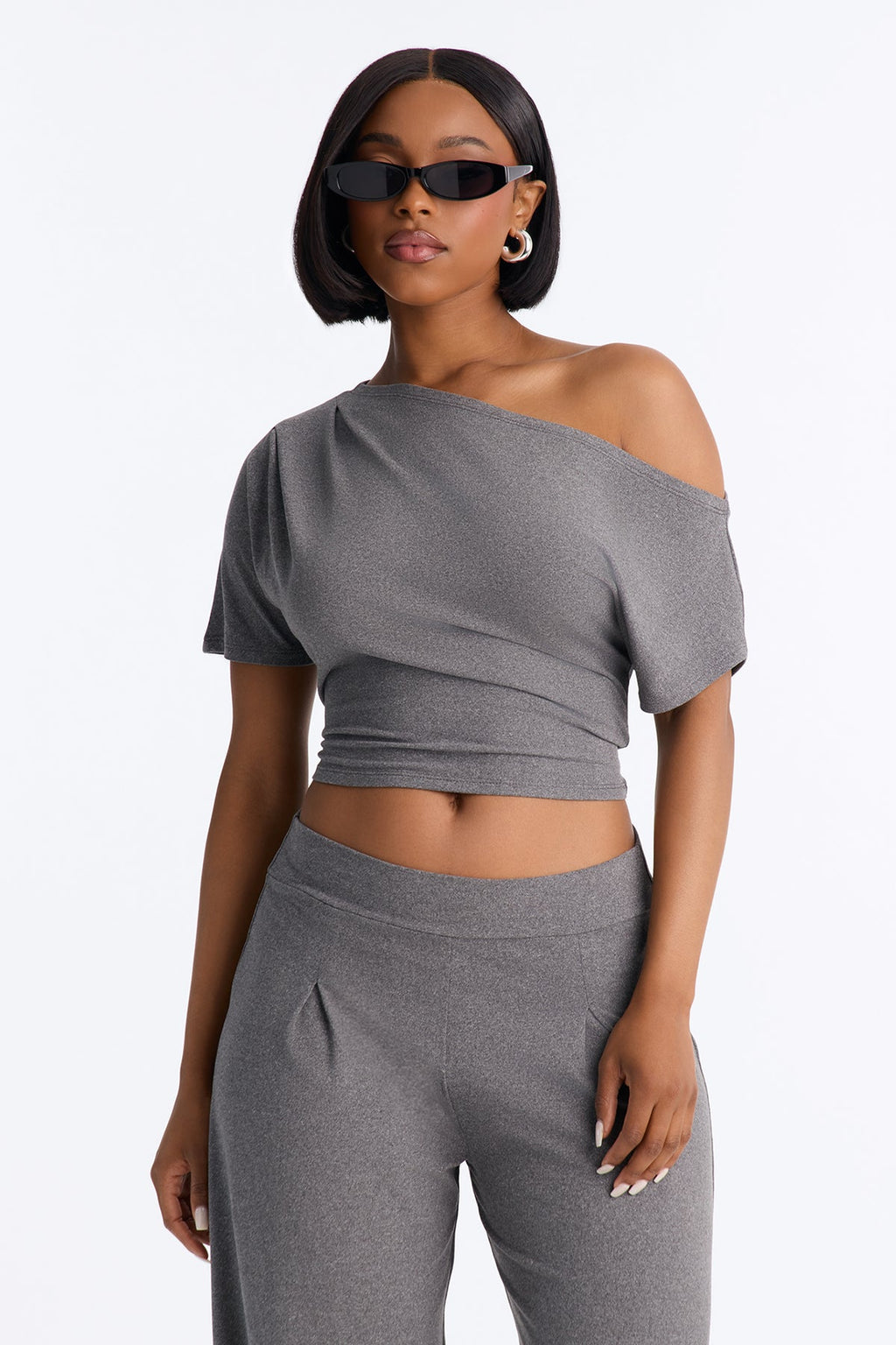 Heather Off Shoulder Pant Set