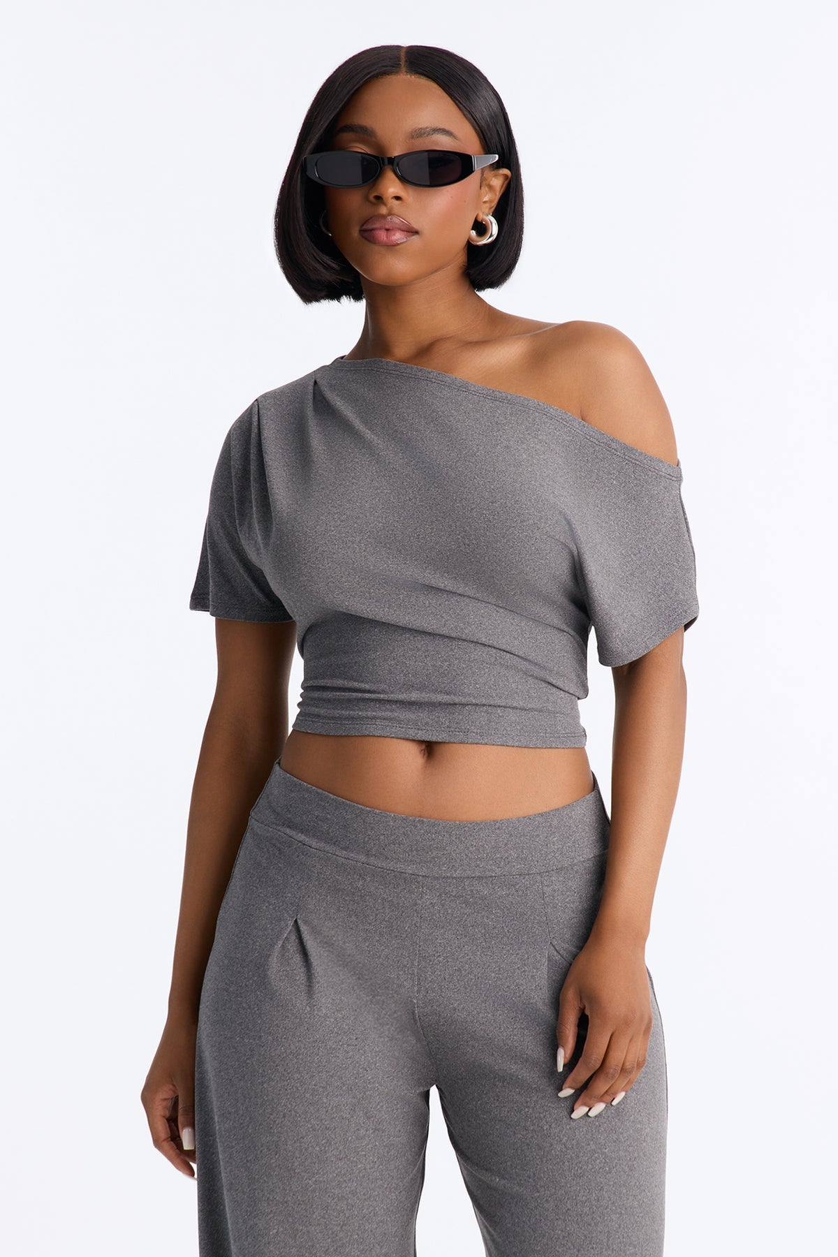 Heather Off Shoulder Pant Set