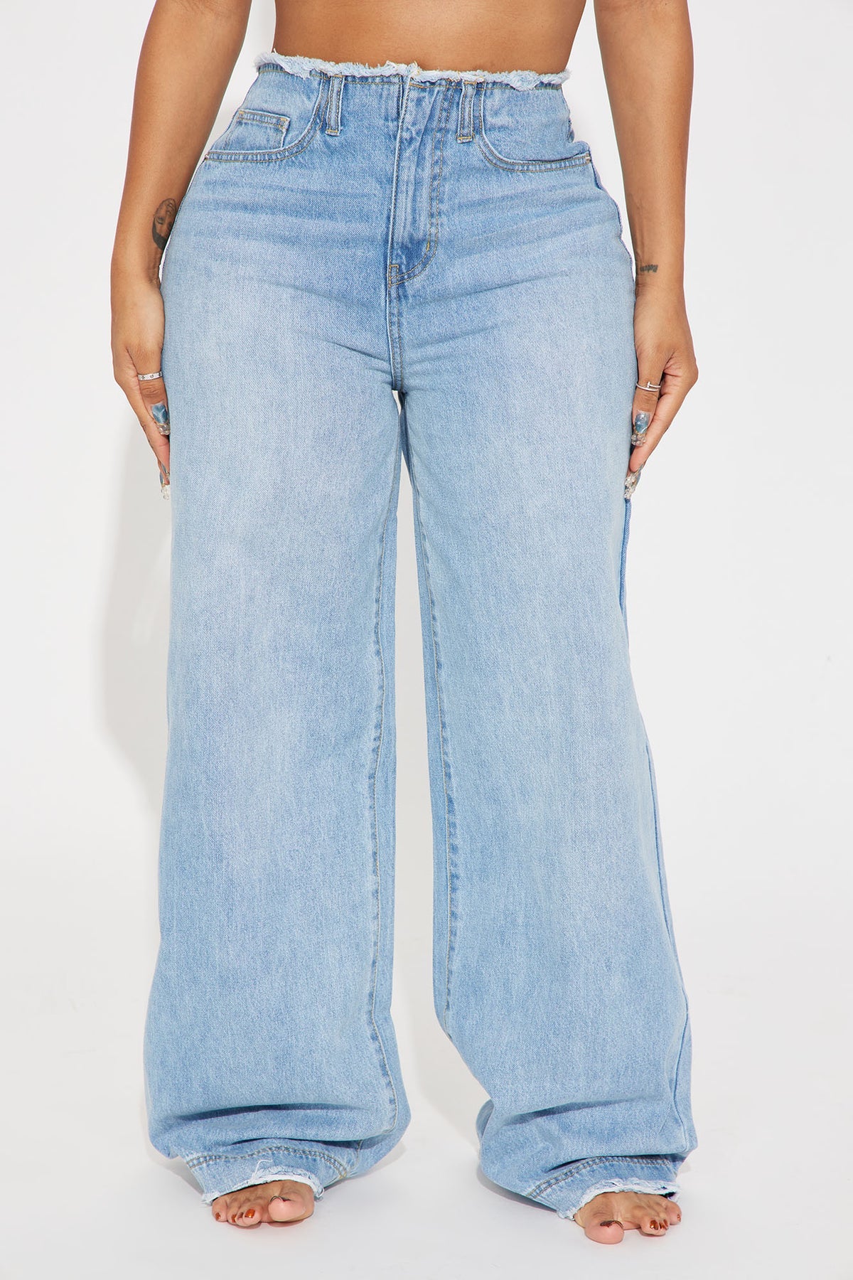 In Your Dreams Cut Off Waistband Baggy Jean