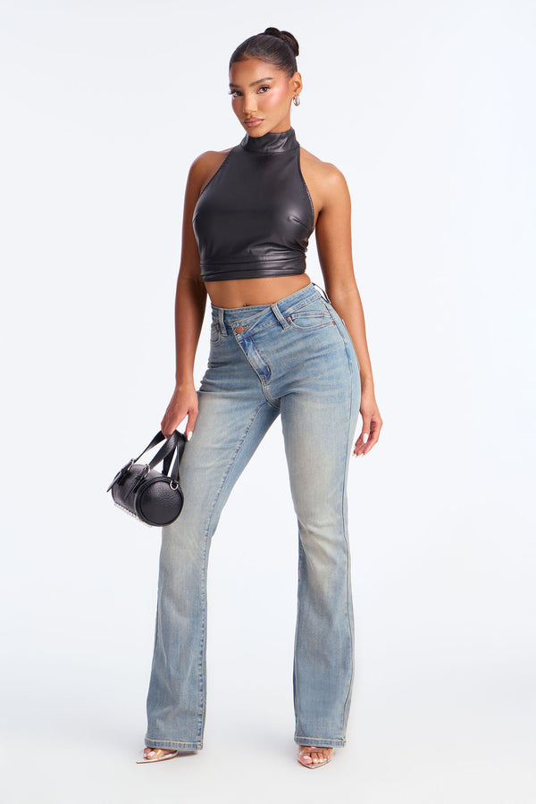 Renata Mid Rise Crossover Bootcut Jeans