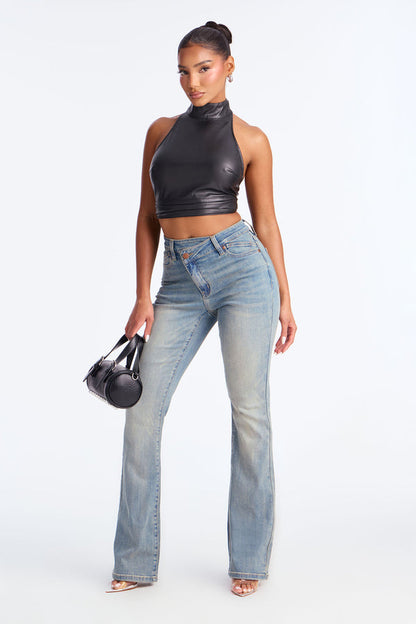 Renata Mid Rise Crossover Bootcut Jeans