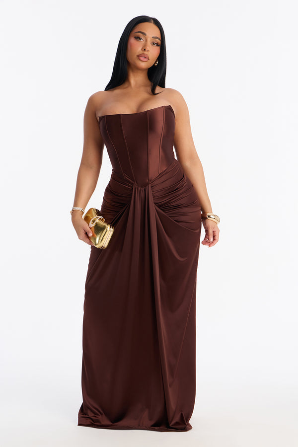 Warm Horizon Satin Maxi Gown