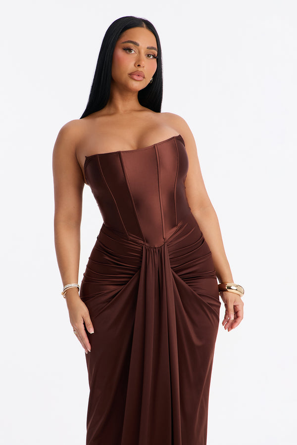 Warm Horizon Satin Maxi Gown
